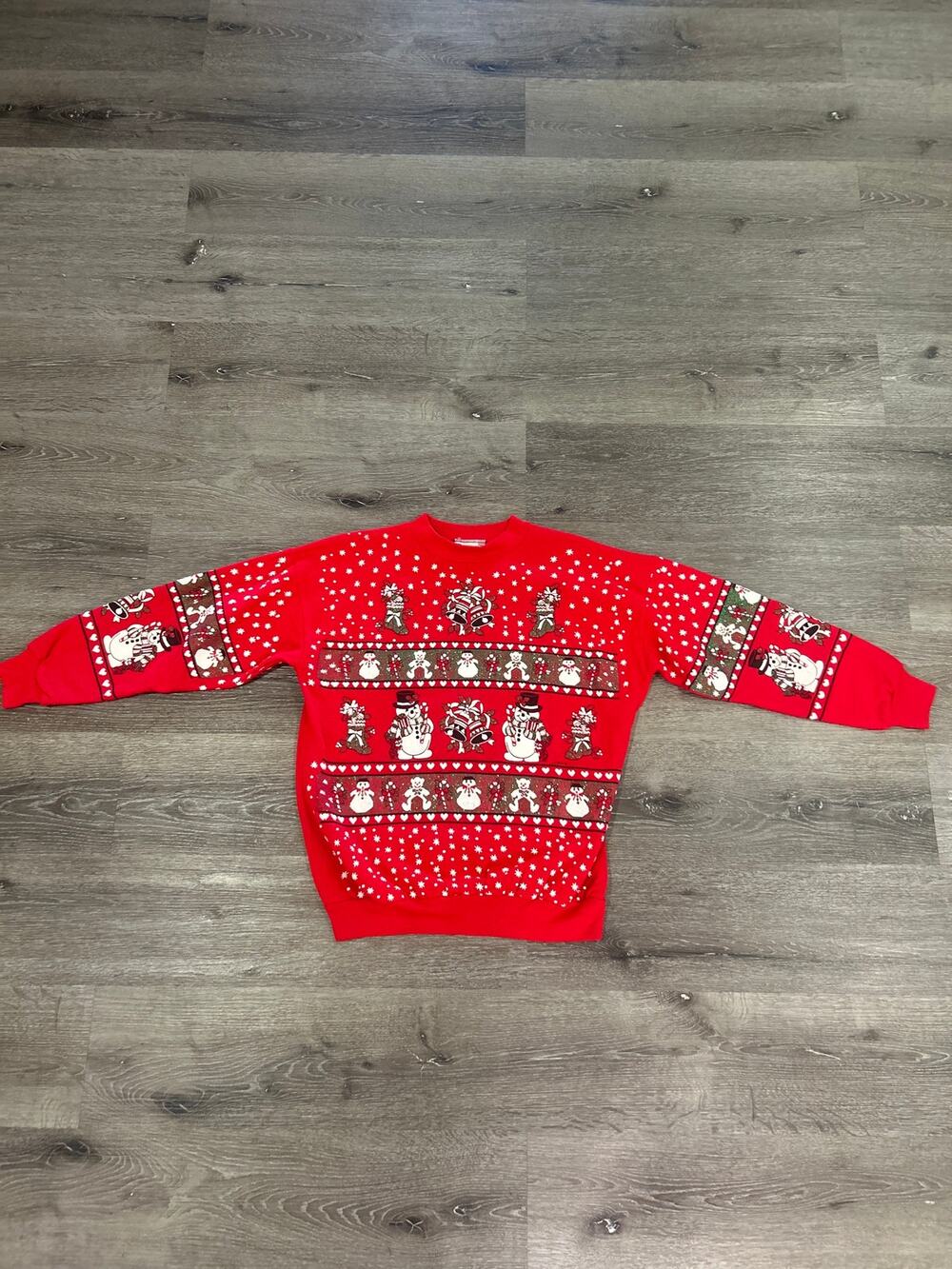 Vintage 80s/90s Sky Lite Red Ugly Christmas Sweatshirt - Snowmen & Teddy Bears L